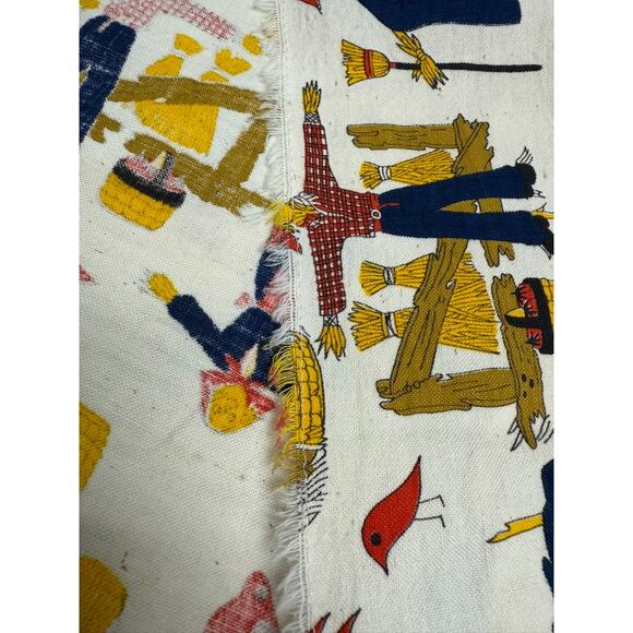 Fall Fabric VTG Scarecrow Birds Rake Farm Fencepost Thanksgiving PLZ READ!!! - Picture 9 of 11